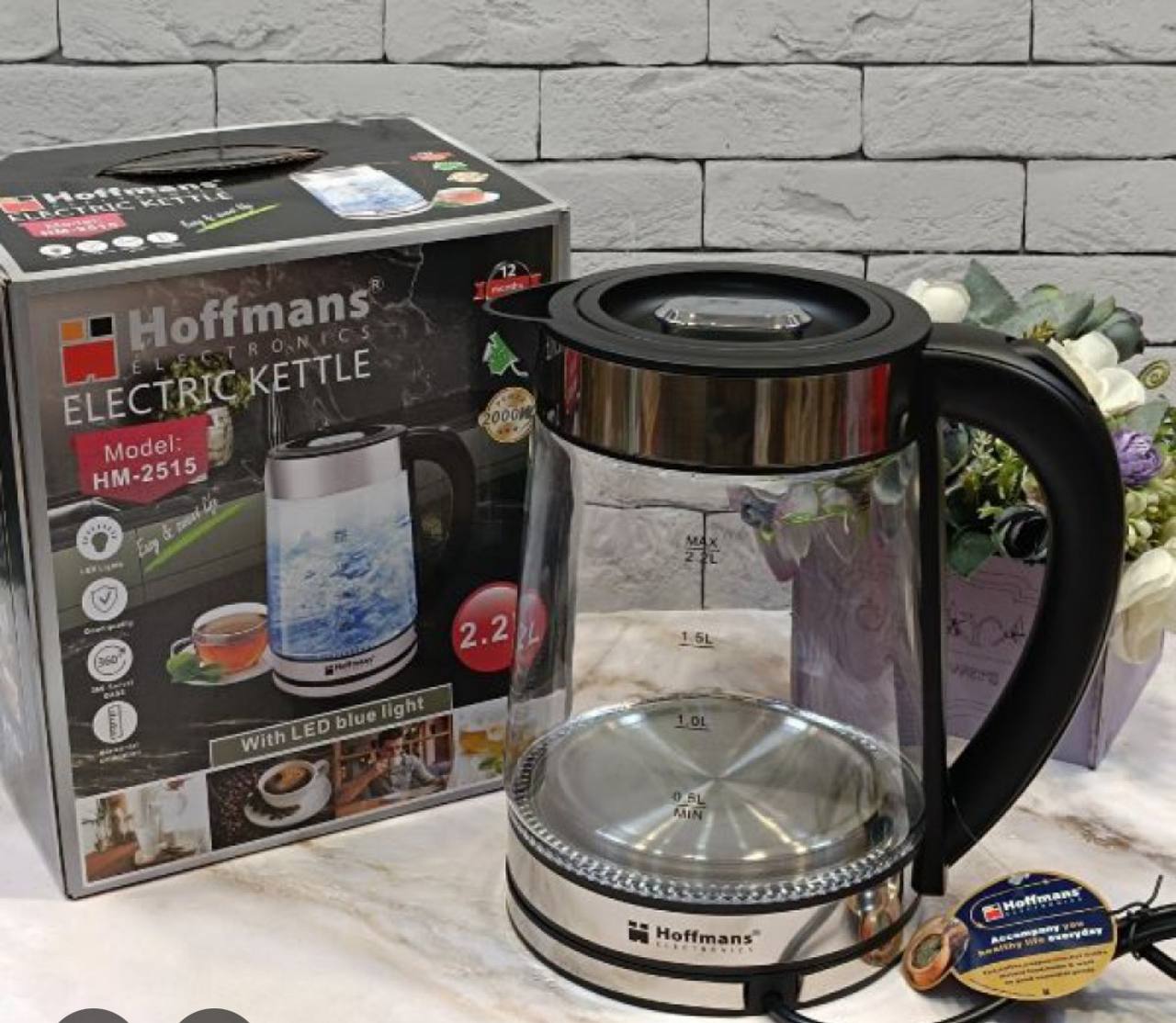  Электрочайник Hoffmans стекло 2,2L 2000W HM-2515 (12)(11268)(44) 11268