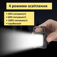  Фонарик брелок аккумуляторный с карабином и магнитом (4 режима) (240)(11105) 11105